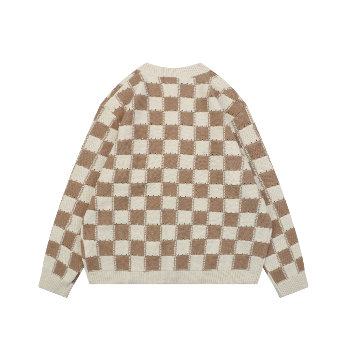 Louis Vuitton Beige and Brown Checkerboard Knit Cardigan