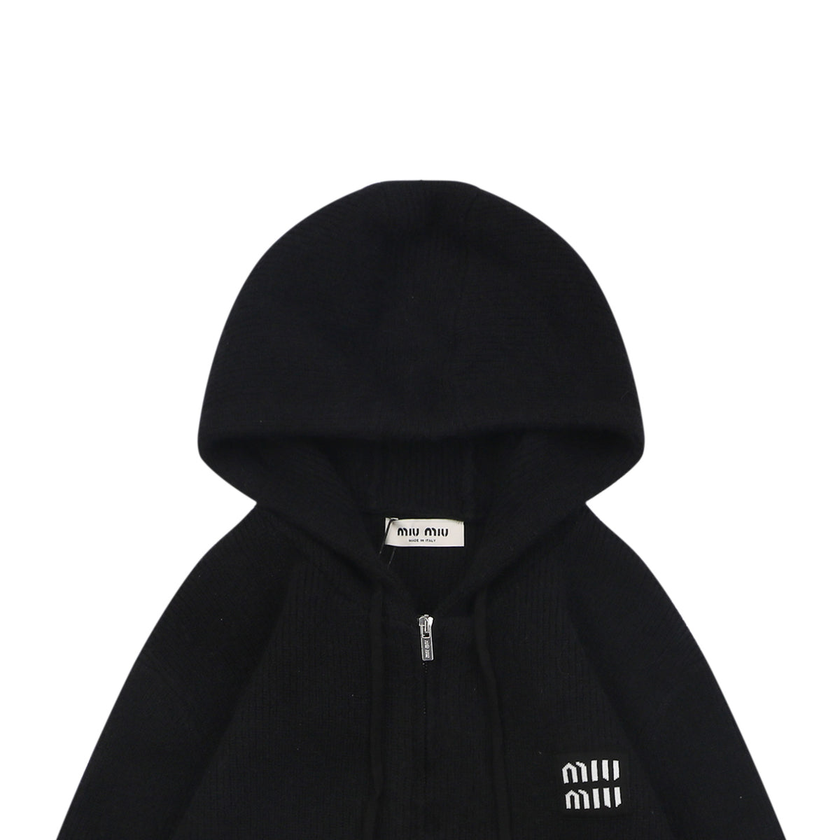Miu Miu Small Logo Hooded Knit Jacket - Black