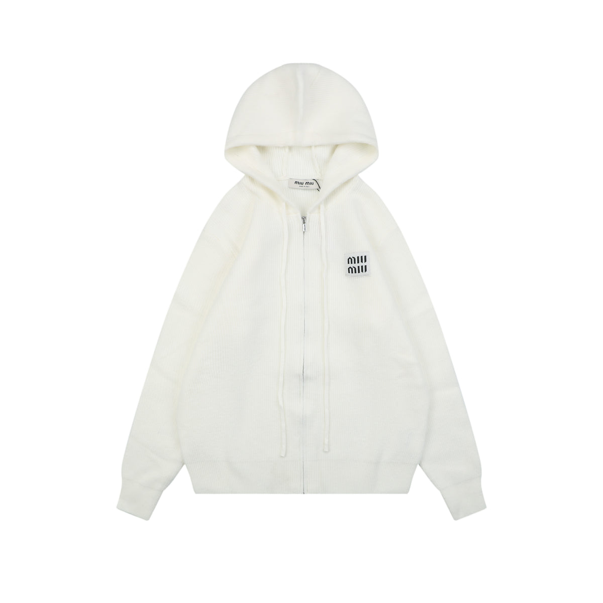 Miu Miu Small Logo Hooded Knit Jacket - White