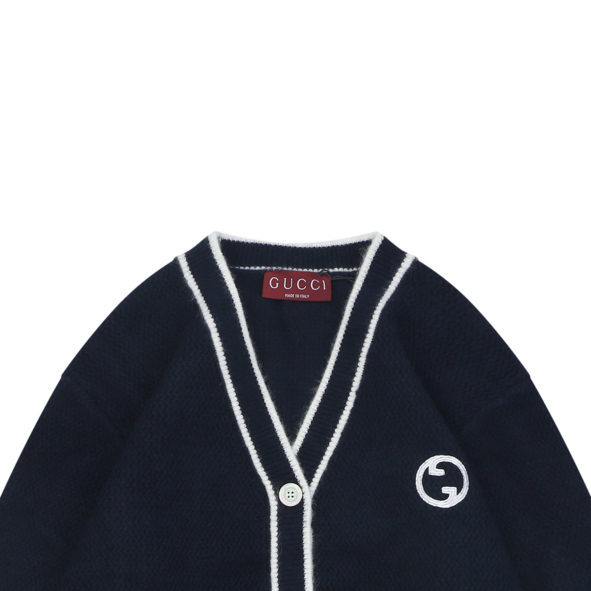 Gucci Double G Logo Contrast-Trim Cardigan - Navy