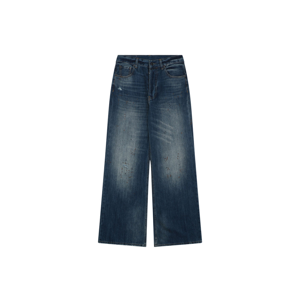 Acne Studios 2021F Ink-Splatter Washed Blue Wide-Leg Jeans