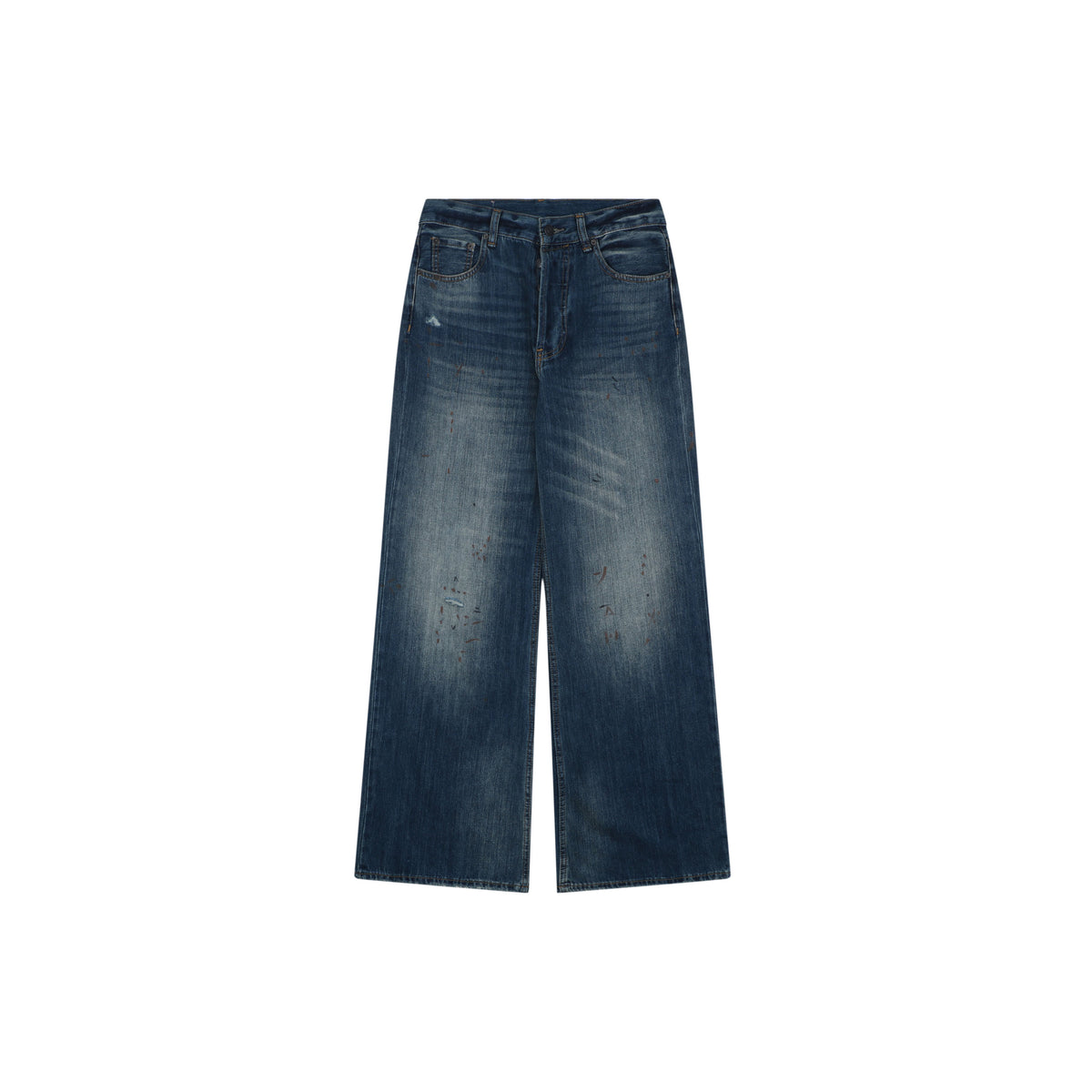 Acne Studios 2021F Ink-Splatter Washed Blue Wide-Leg Jeans