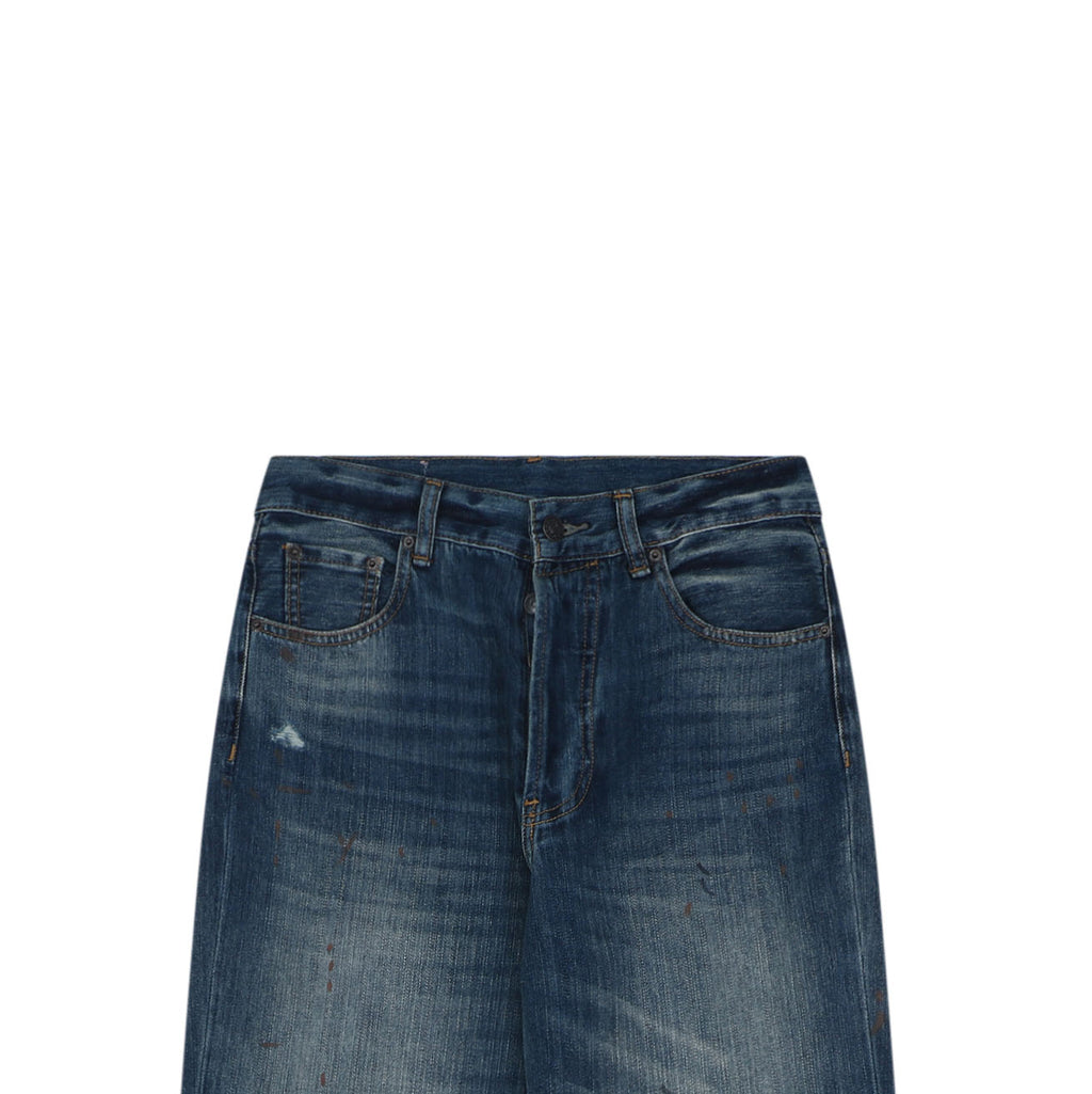 Acne Studios 2021F Ink-Splatter Washed Blue Wide-Leg Jeans