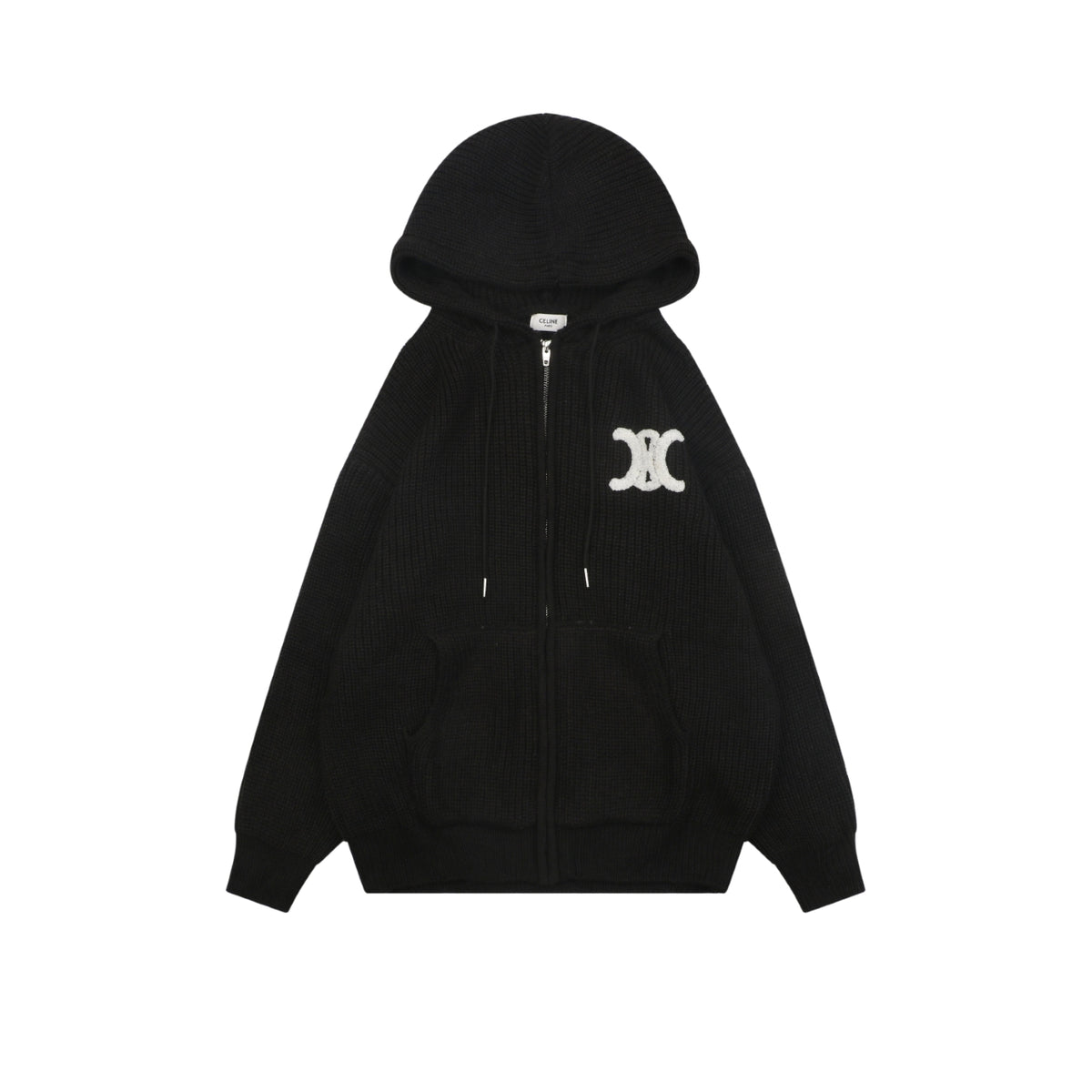 Celine Black Large Triomphe Logo Hooded Sweater