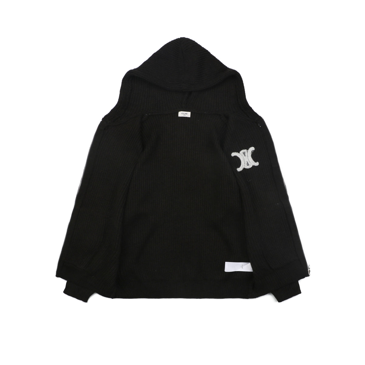 Celine Black Large Triomphe Logo Hooded Sweater