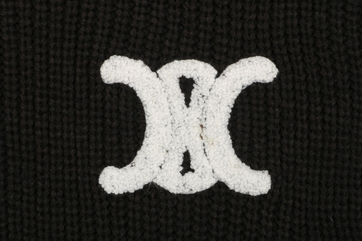 Celine Black Large Triomphe Logo Hooded Sweater