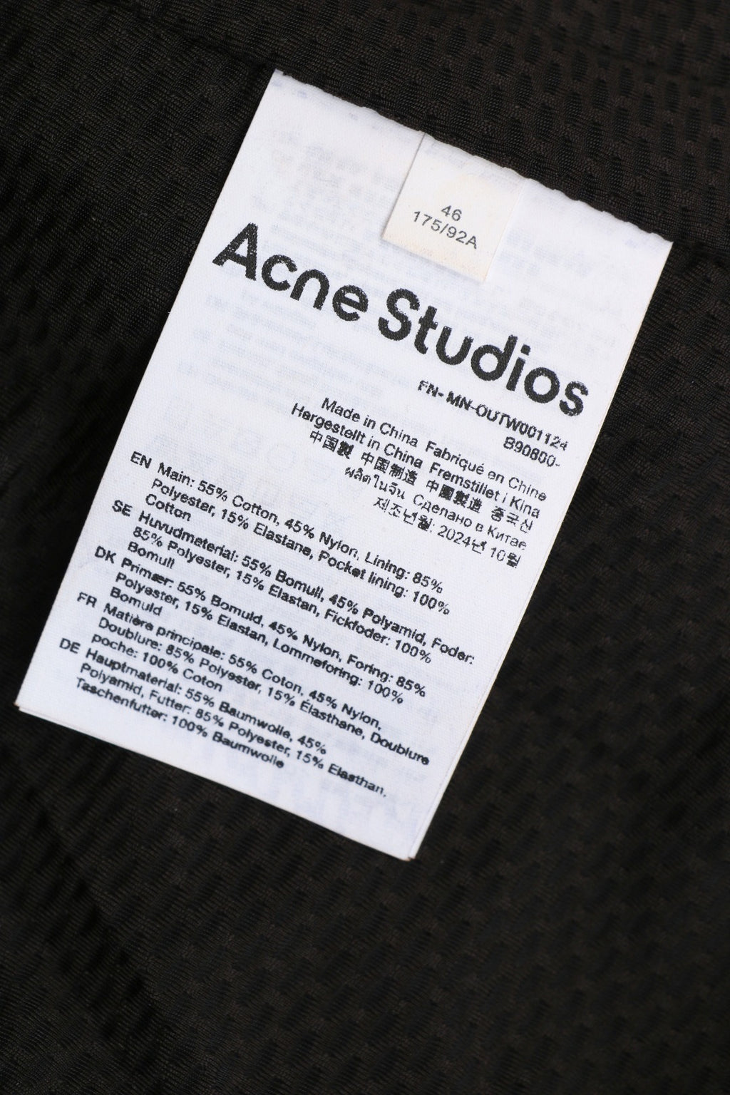 Acne Studios Black Tonal 1996 Back Embroidered Jacket