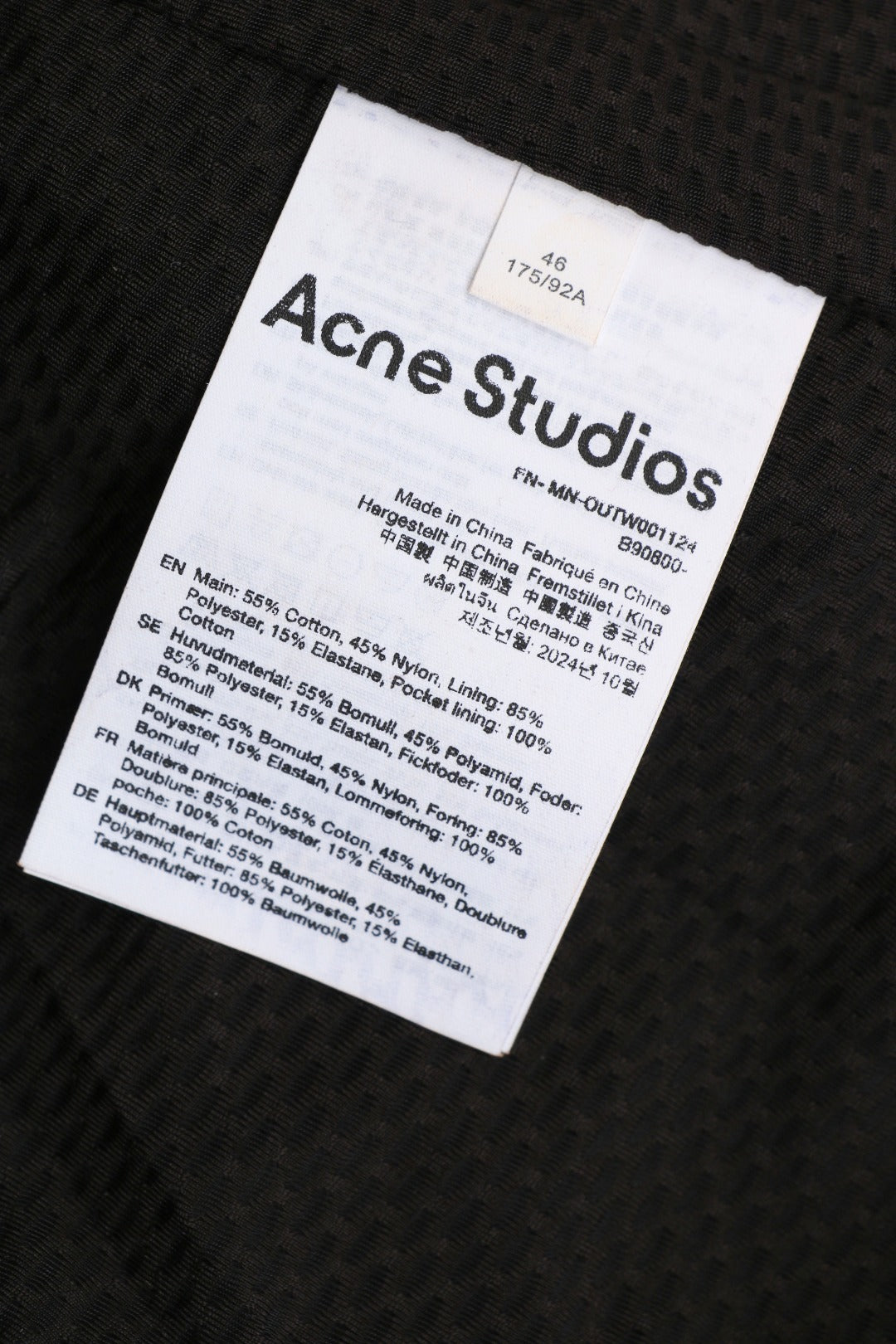 Acne Studios Black Tonal 1996 Back Embroidered Jacket