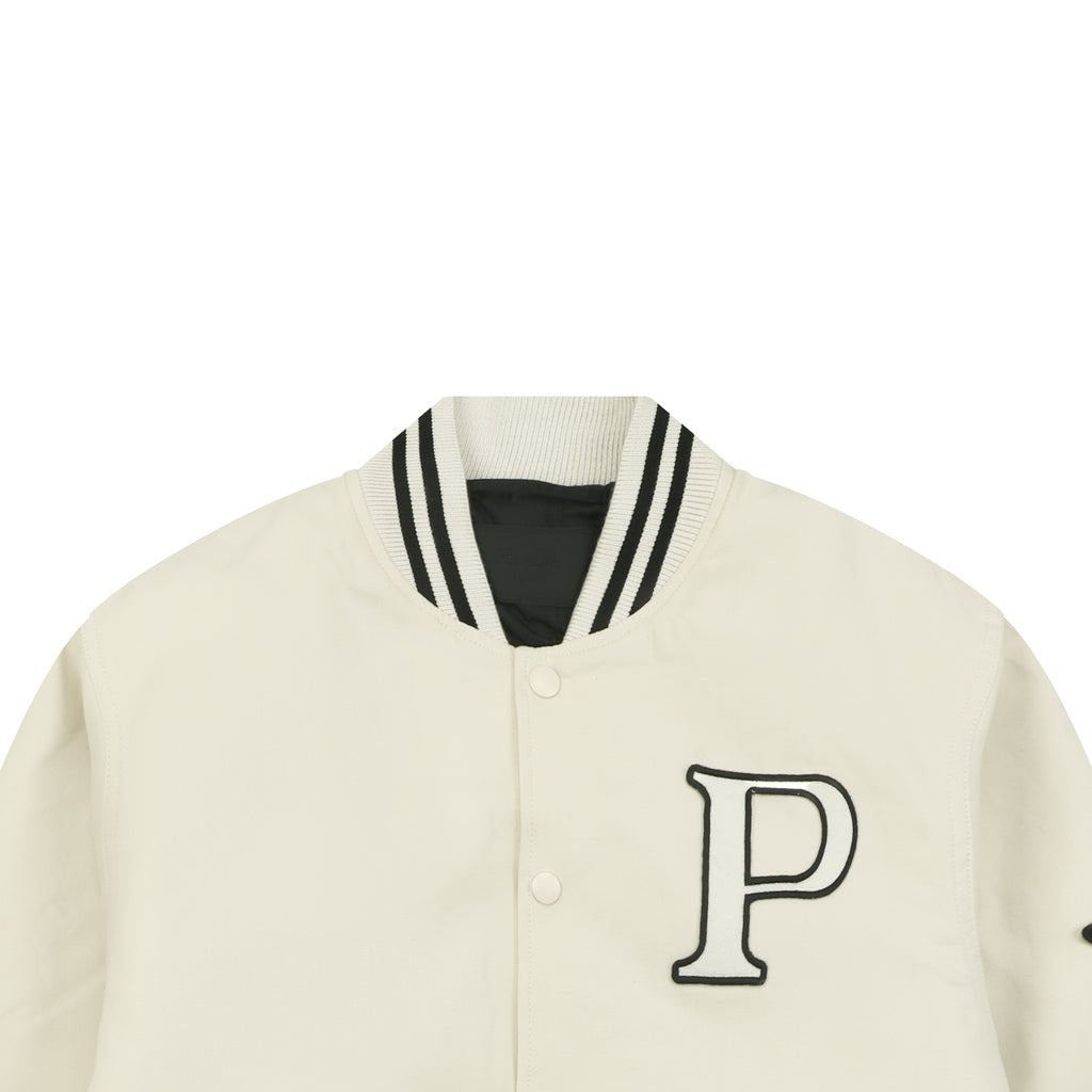 Prada Ivory P Letter Varsity Jacket