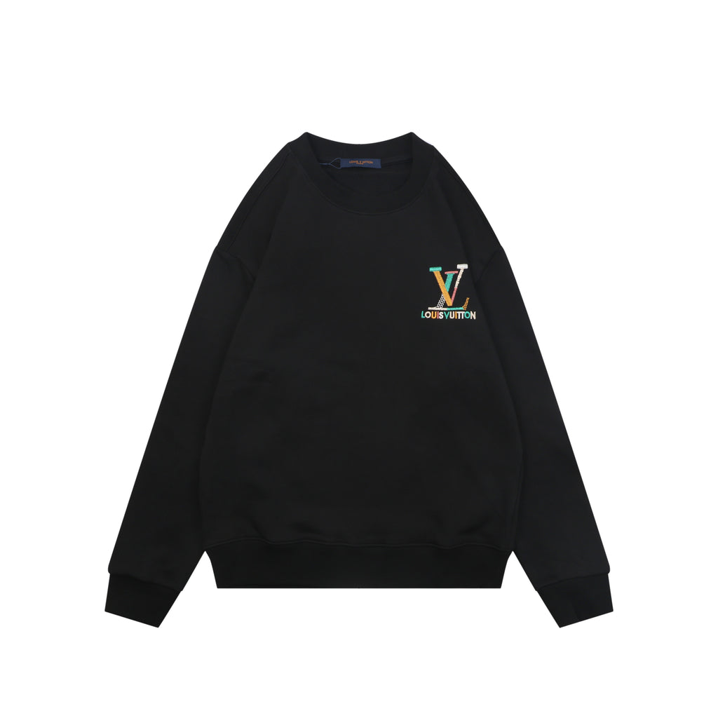 Louis Vuitton Black Multicolor Monogram Embroidered Crewneck Sweatshirt