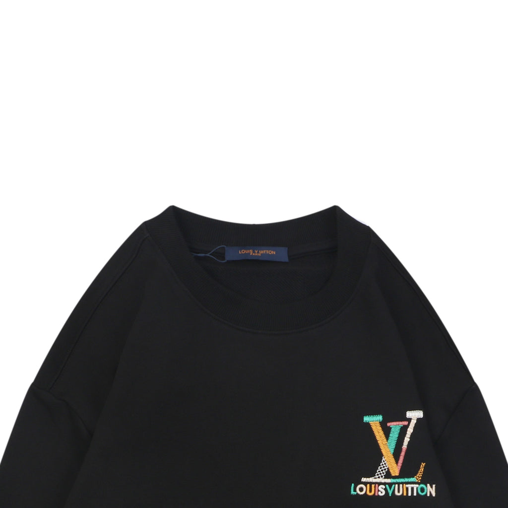 Louis Vuitton Black Multicolor Monogram Embroidered Crewneck Sweatshirt