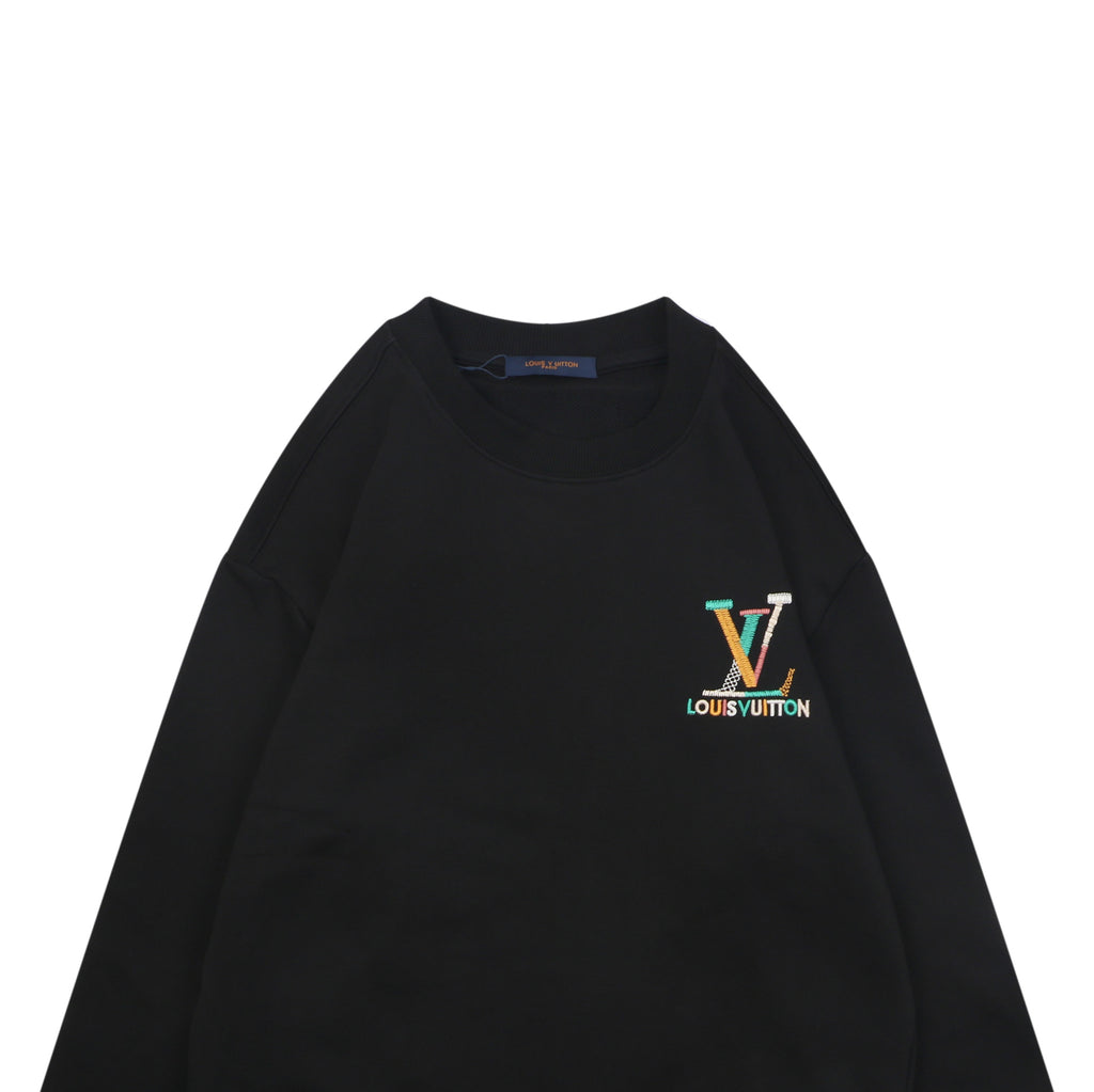 Louis Vuitton Black Multicolor Monogram Embroidered Crewneck Sweatshirt