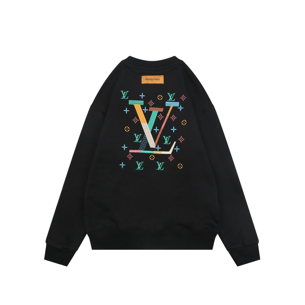 Louis Vuitton Black Multicolor Monogram Embroidered Crewneck Sweatshirt
