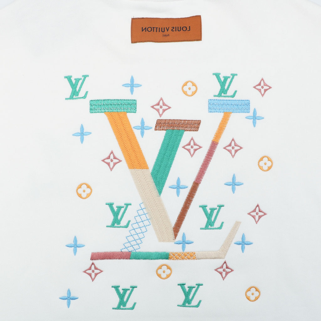 Louis Vuitton White Multicolor Monogram Embroidered Crewneck Sweatshirt