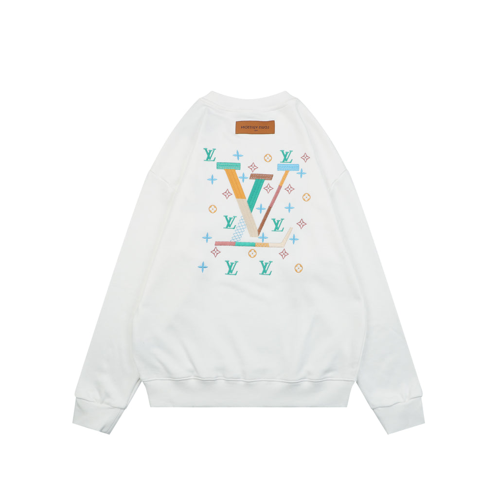 Louis Vuitton White Multicolor Monogram Embroidered Crewneck Sweatshirt