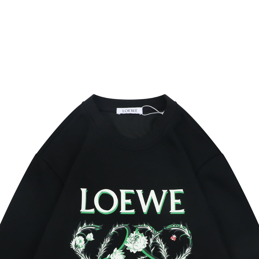 Loewe Black Floral Anagram Print Crewneck Sweatshirt