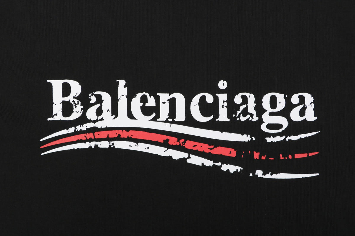 Balenciaga Distressed Cola-Style Logo T-Shirt - Black