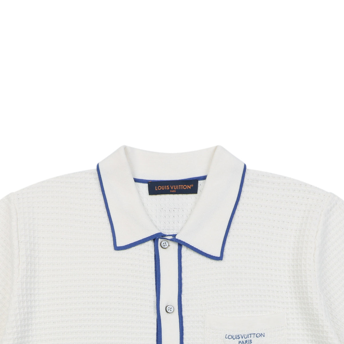 Louis Vuitton Blue-Trim Jacquard Short-Sleeve Shirt - White