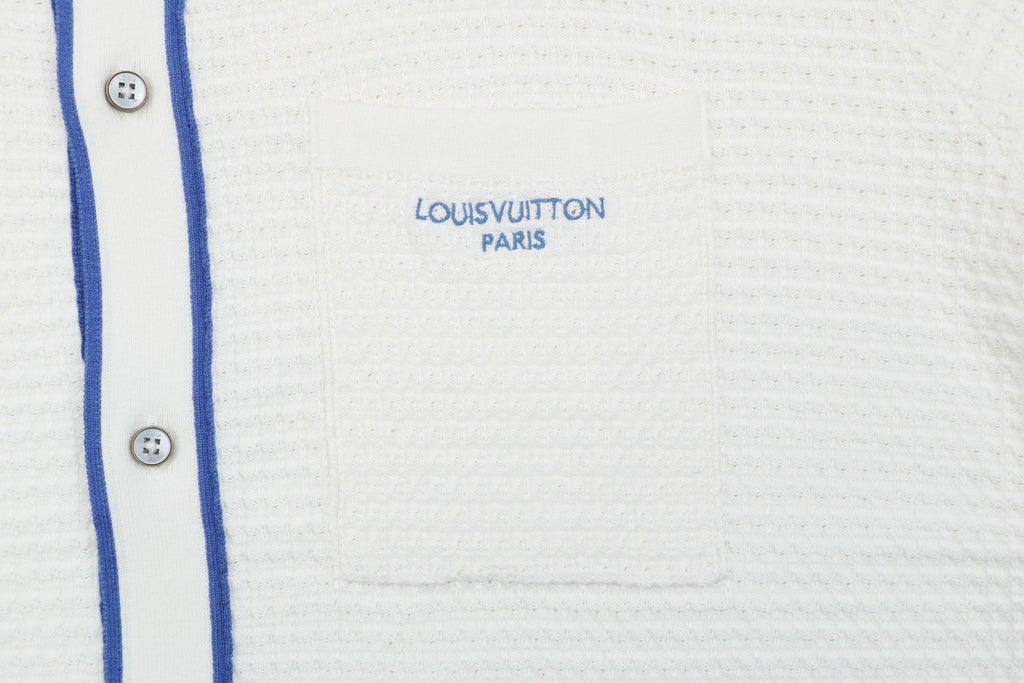 Louis Vuitton Blue-Trim Jacquard Short-Sleeve Shirt - White