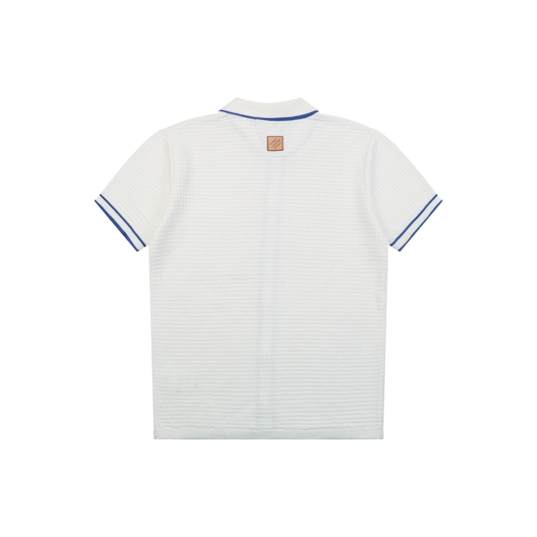 Louis Vuitton Blue-Trim Jacquard Short-Sleeve Shirt - White