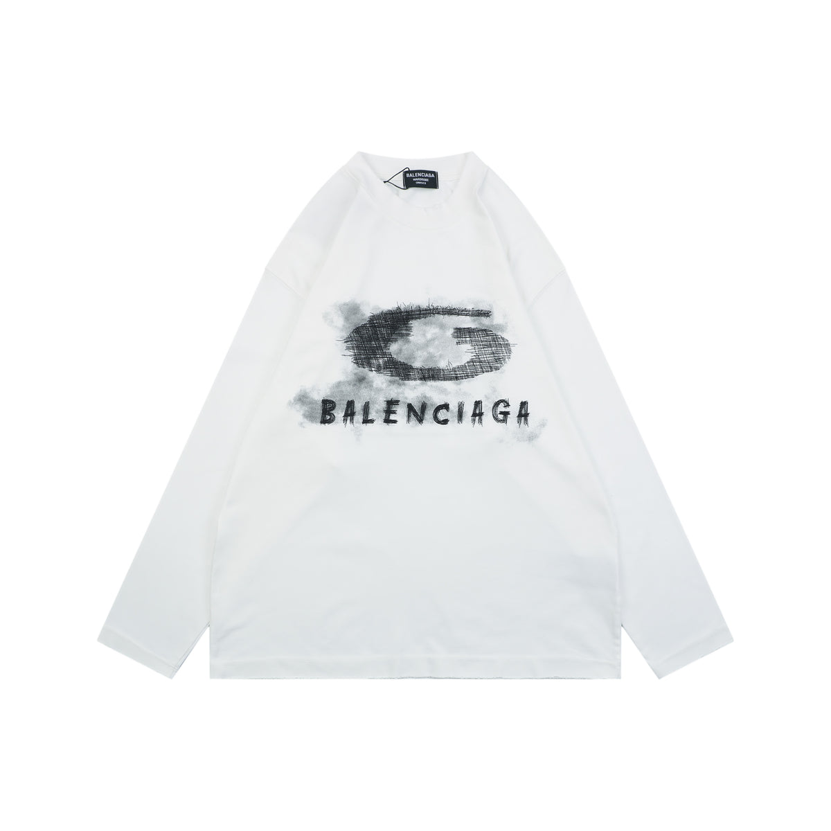 Balenciaga Smoke Ring Logo Long-Sleeve T-Shirt - White