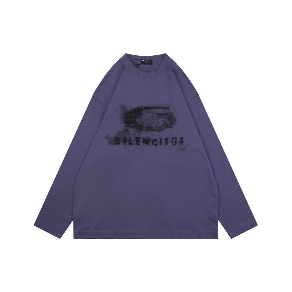 Balenciaga Smoke Ring Logo Long-Sleeve T-Shirt - Purple