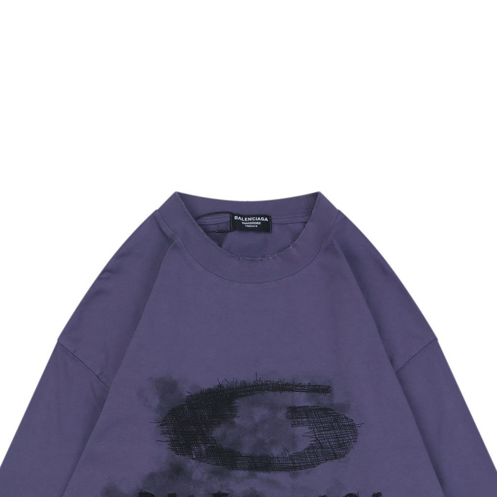 Balenciaga Smoke Ring Logo Long-Sleeve T-Shirt - Purple