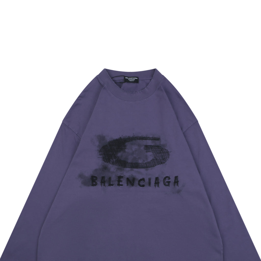 Balenciaga Smoke Ring Logo Long-Sleeve T-Shirt - Purple